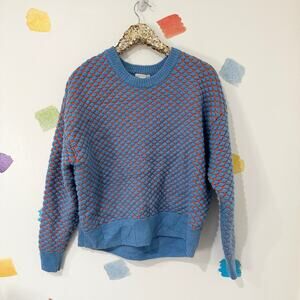L H&M Blue Orange Basketweave Heavy Knit Sweater